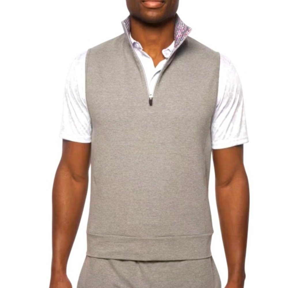 Robert Graham Men's 2XL Brams Fleece Gray Quarter Zip Sweater Vest Classic Fit‎